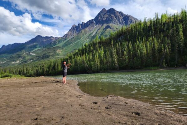 Jani fishing near the base of Ddhaw Cho (Ortell Peak), photo by Bethany Paquette. Jani fishing near the base of Ddhaw Cho (Ortell Peak), photo by Bethany Paquette.