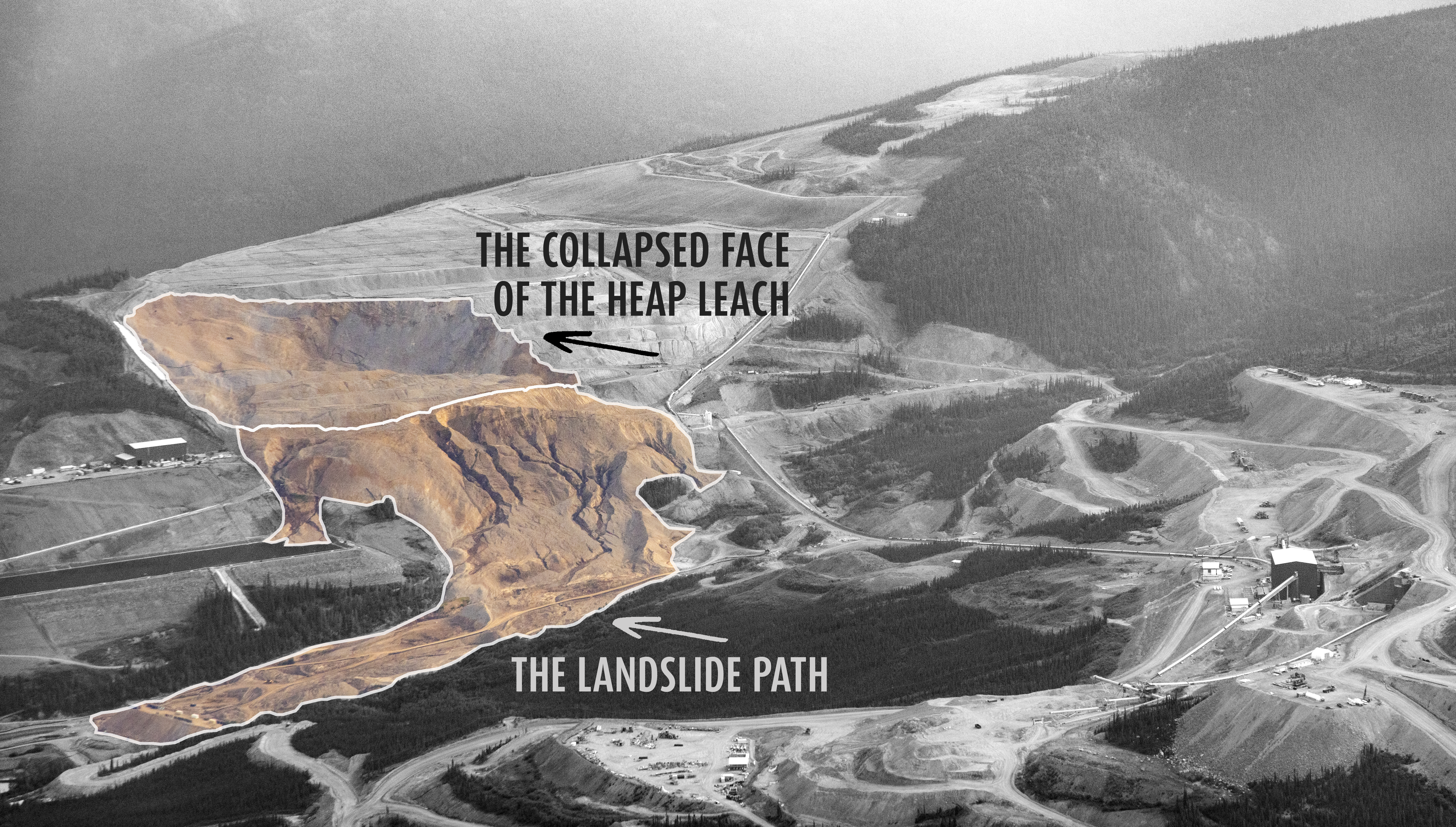 Magnitude of the heap leach facility failure at Eagle Mine that continues to impact the South McQuesten watershed.